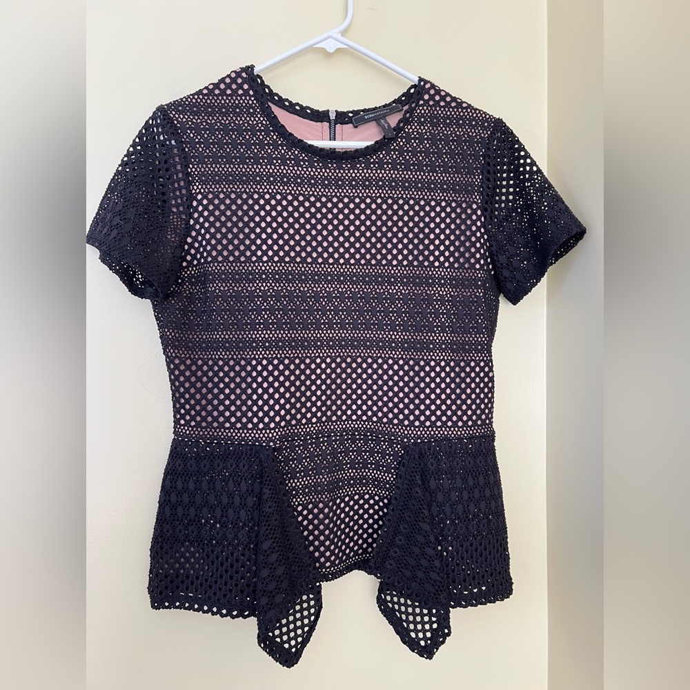BCBGMaxAzria Black Lace Peplum Blouse